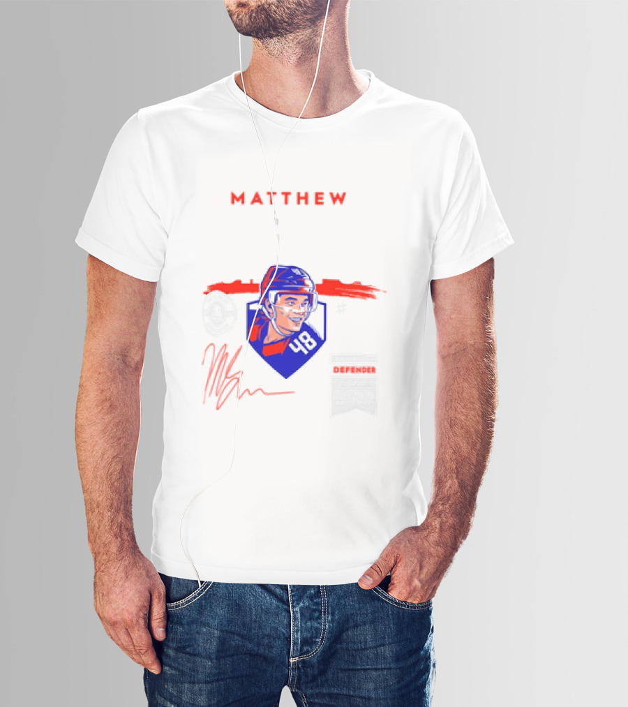 Matthew Schaefer New York Islanders 48 Spotlight Signature Helmets T-Shirt