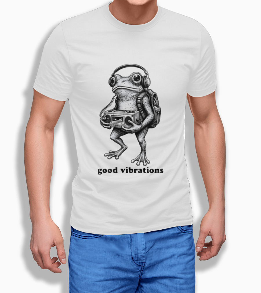 Frog With Headphones Boombox Backpack Good Vibrations T-Shirt