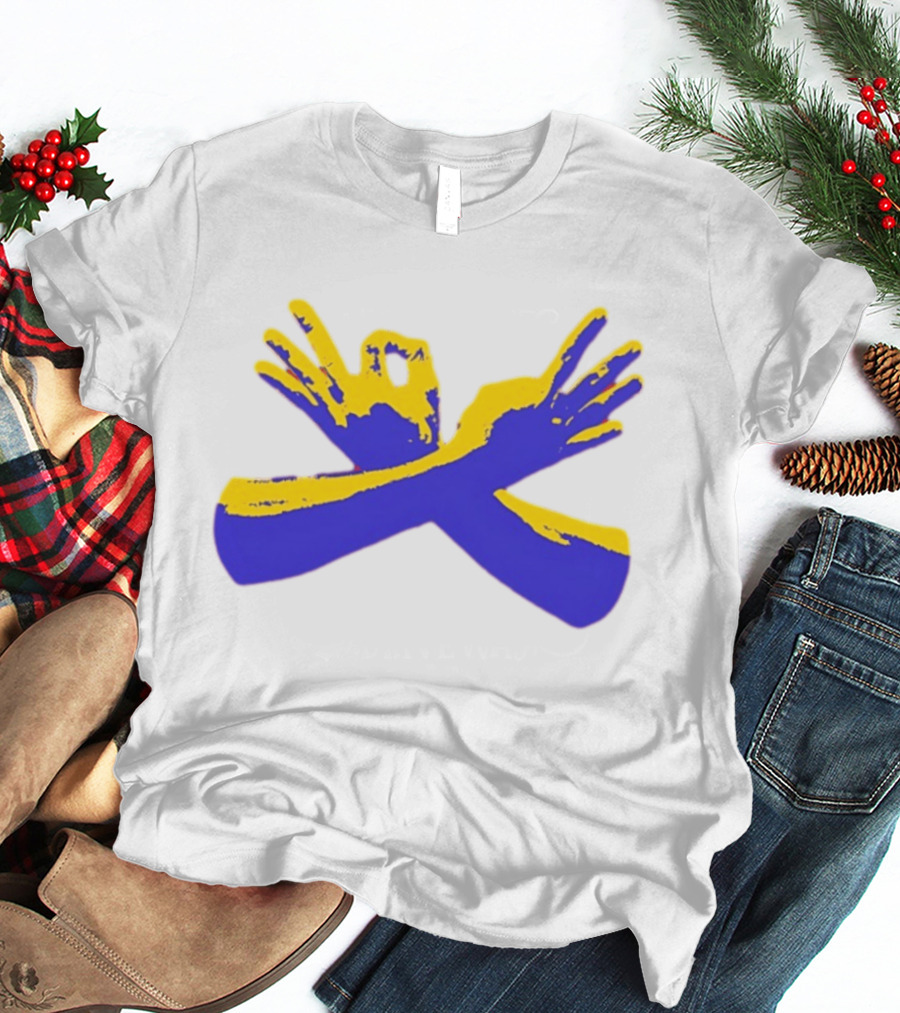 Hand Gesture Okay Yellow Blue Crossed Hands T-Shirt