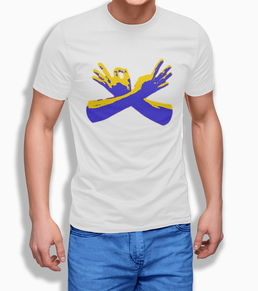 Hand Gesture Okay Yellow Blue Crossed Hands T-Shirt