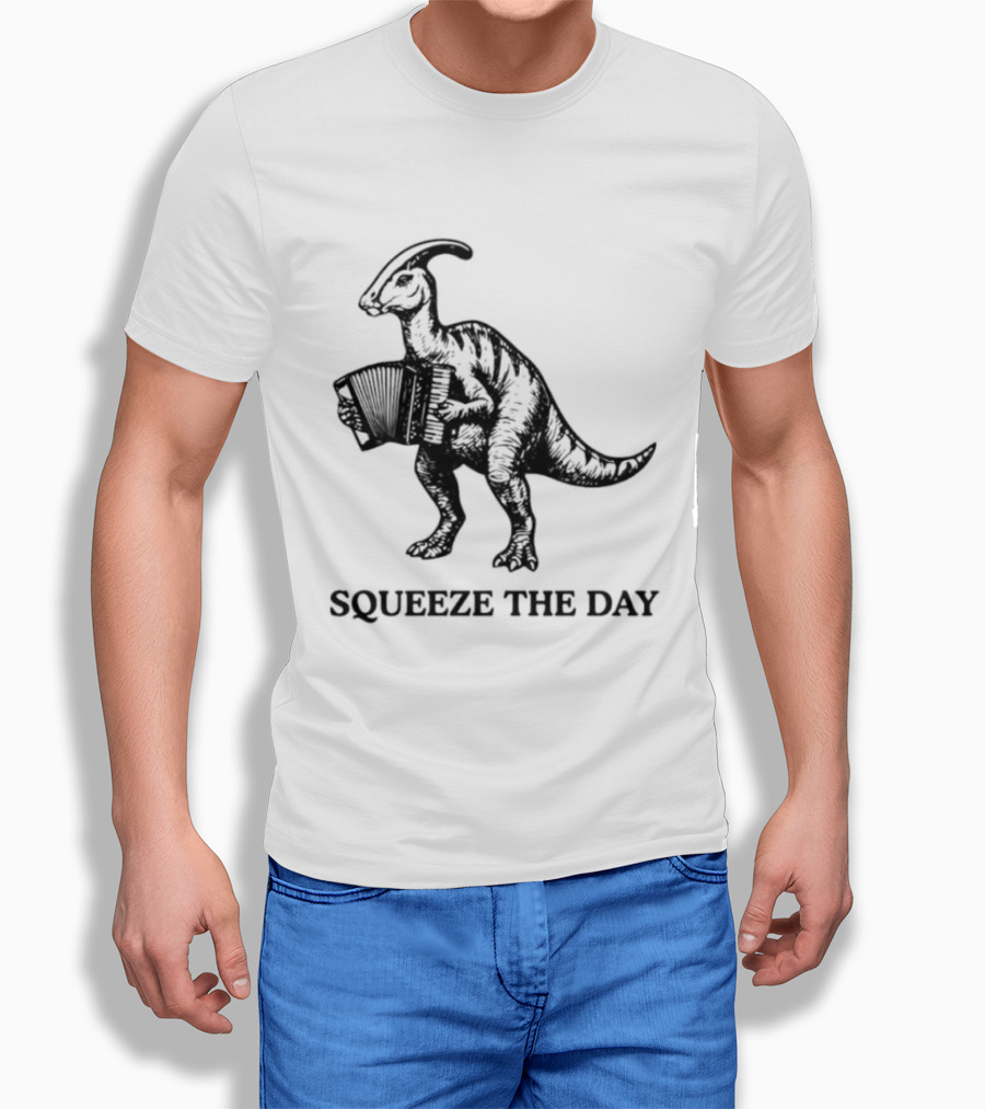 Parasaurolophus Squeeze The Day Playing Accordion T-Shirt