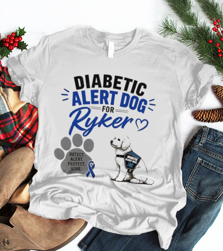 Diabetic Alert Dog Detect Protect Love Ribbon Ryker T-Shirt
