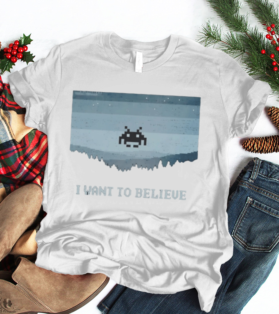 Space Invaders The X Files I Want To Believe Retro Mashup T-Shirt