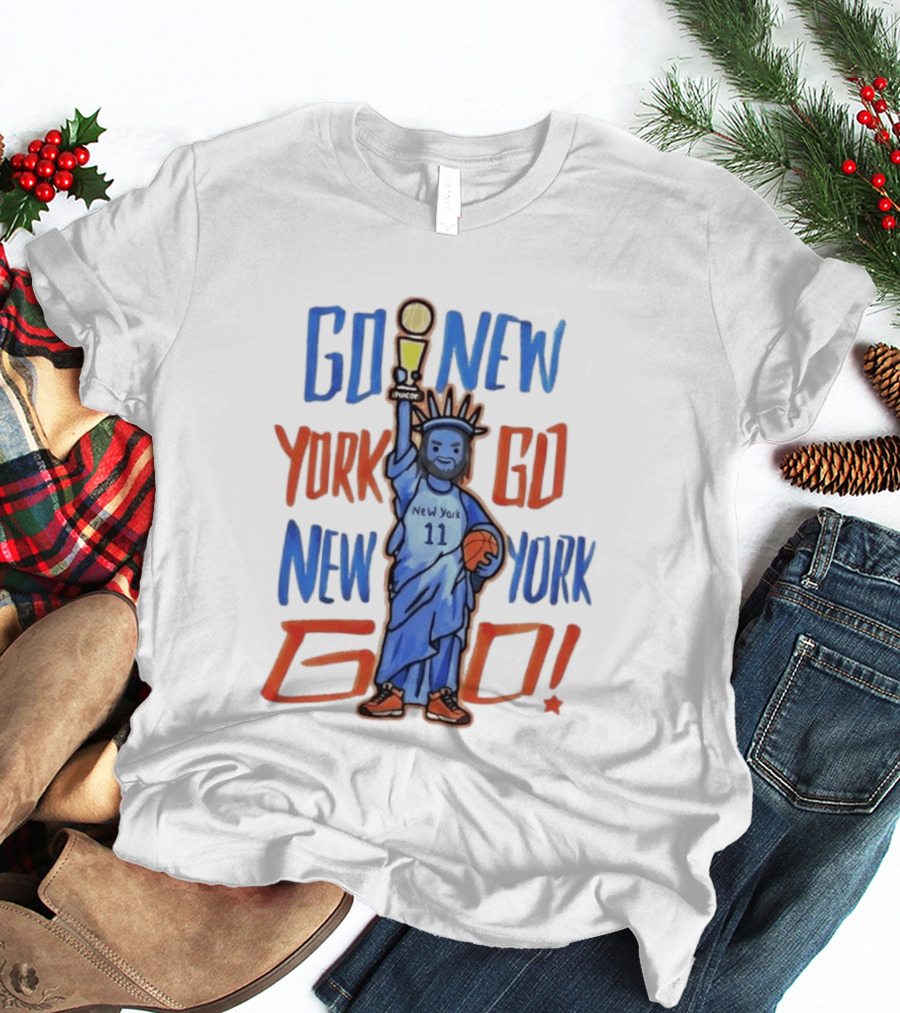 New York Knicks Go New York Go Statue Of Liberty Jalen Brunson Basketball Trophy T-Shirt
