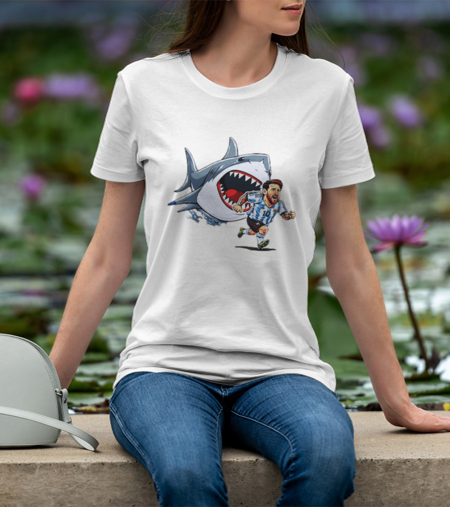 Lionel Messi Argentina Great White Shark Chase Soccer Star T-Shirt