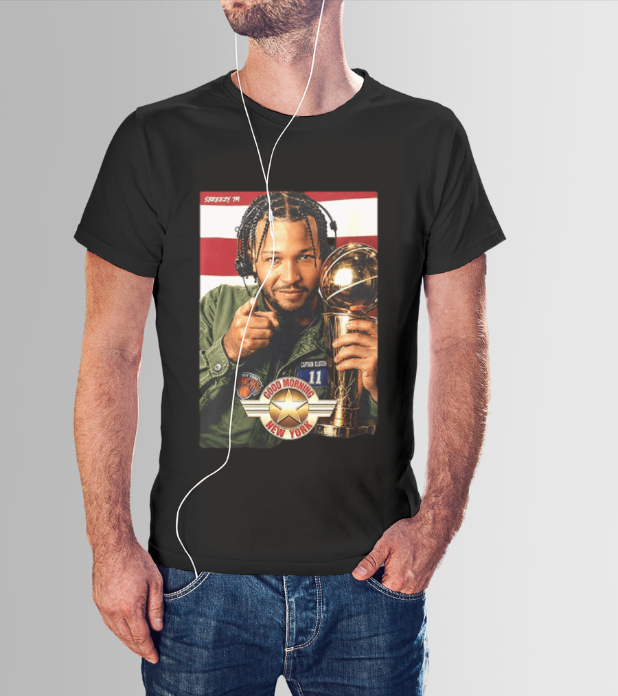 Jalen Brunson New York Knicks Captain Clutch 11 Good Morning New York NBA Trophy T-Shirt