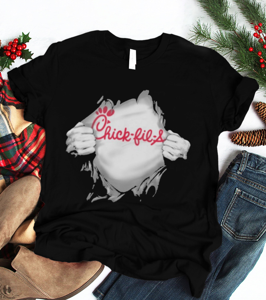 Chick Fil A Superhero Ripped Chest Torn Employee T-Shirt