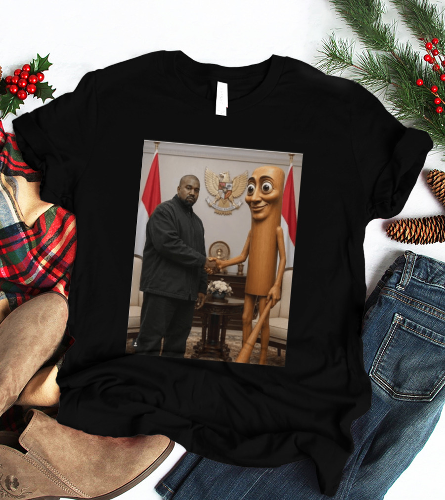 Kanye West And Indonesian Sahur Shaking Hand With Tung Tung Baton In Presidential Setting T-Shirt