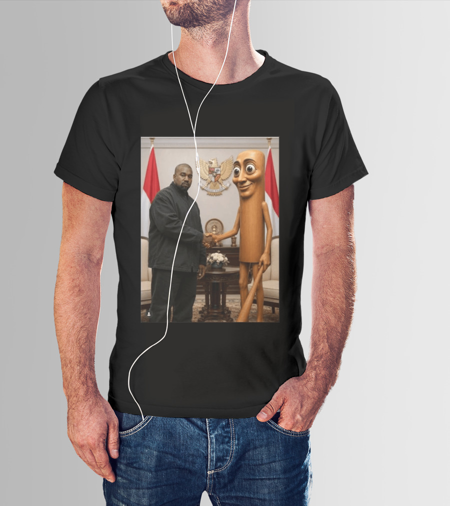 Kanye West And Indonesian Sahur Shaking Hand With Tung Tung Baton In Presidential Setting T-Shirt