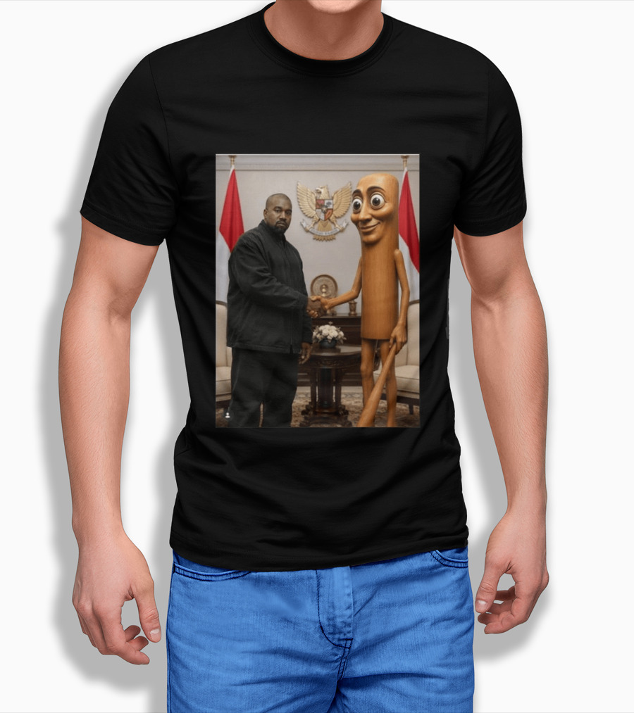 Kanye West And Indonesian Sahur Shaking Hand With Tung Tung Baton In Presidential Setting T-Shirt