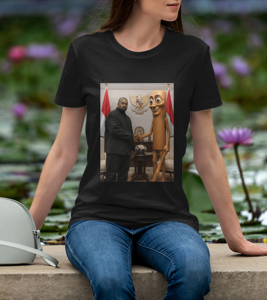 Kanye West And Indonesian Sahur Shaking Hand With Tung Tung Baton In Presidential Setting T-Shirt