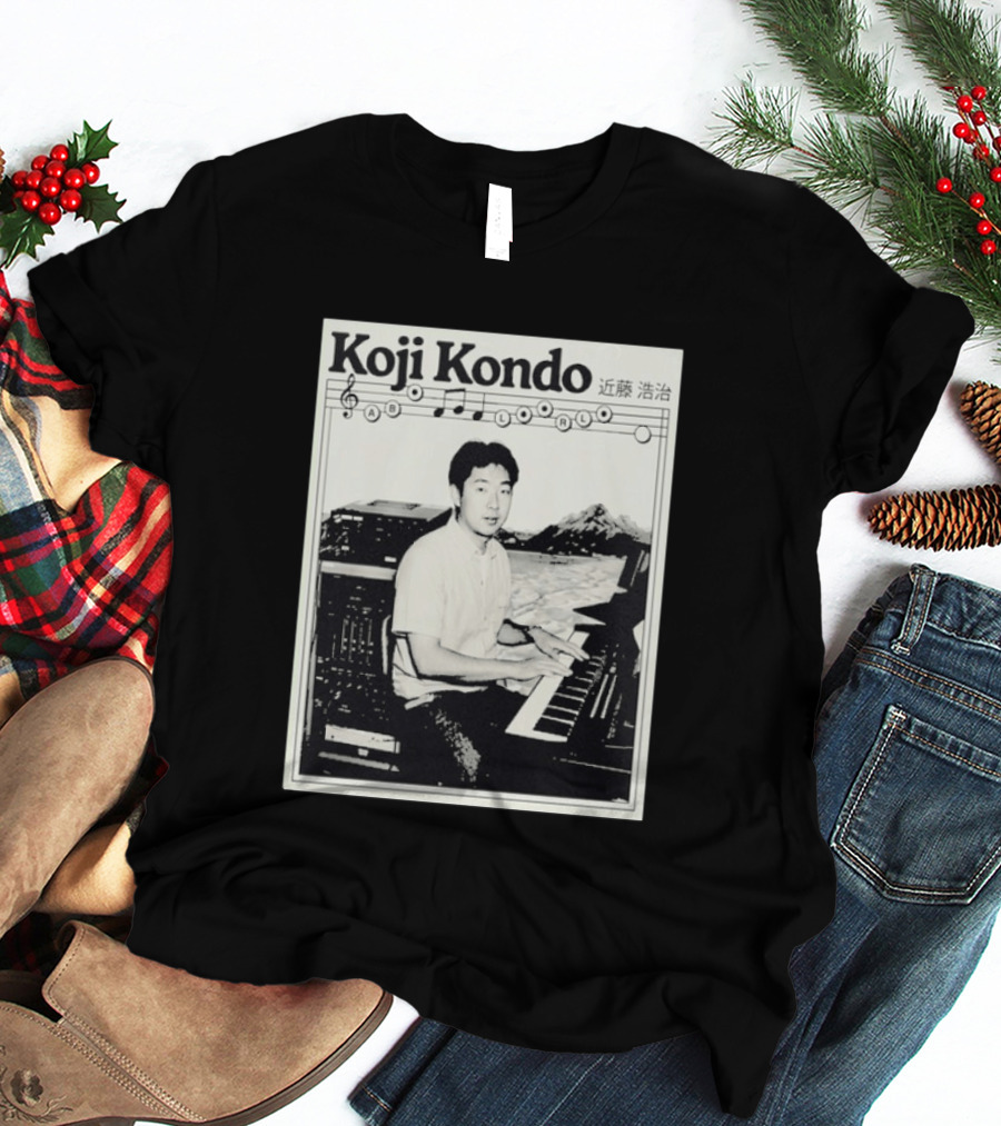 Koji Kondo Iconic Music Composer With Musical Notes And Piano Mastery T-Shirt