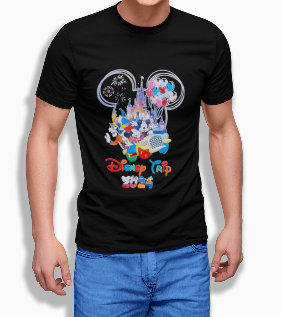 Disney Trip 2024 Mickey Mouse Donald Duck Goofy Minnie Castle Fireworks T-Shirt
