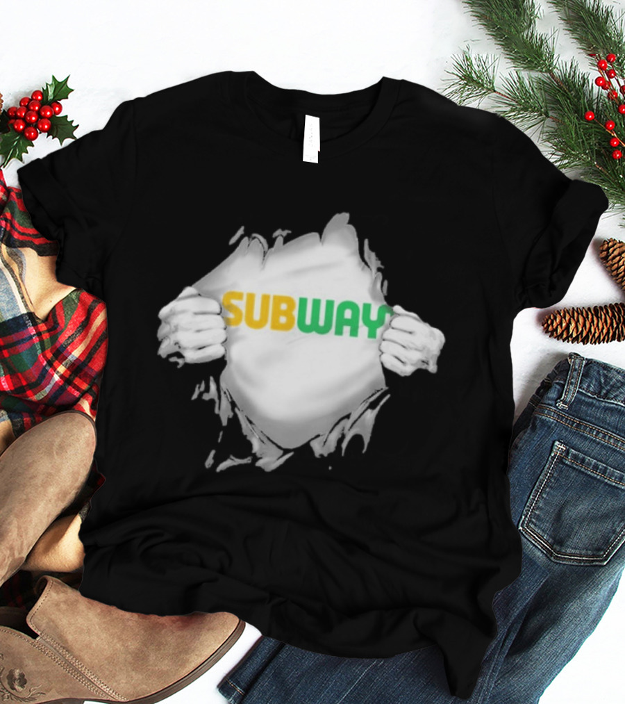 Subway Ripped Chest Superhero Torn Effect Employee Branding T-Shirt