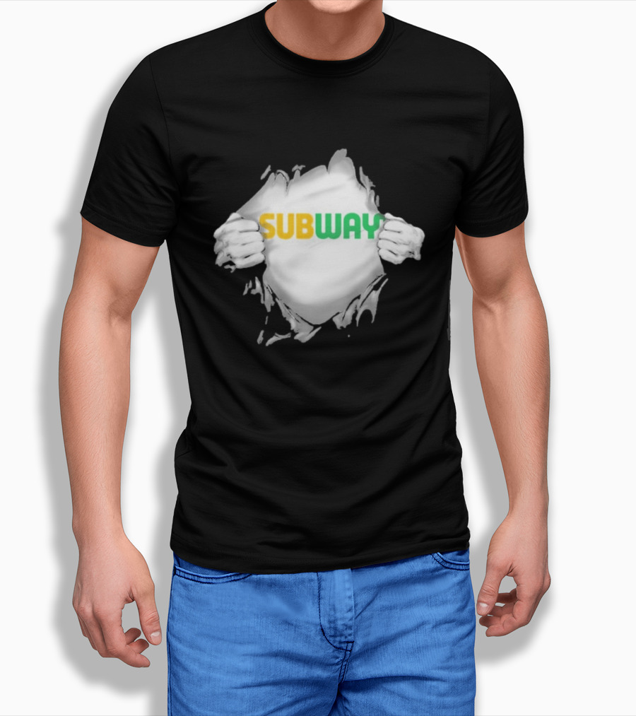 Subway Ripped Chest Superhero Torn Effect Employee Branding T-Shirt