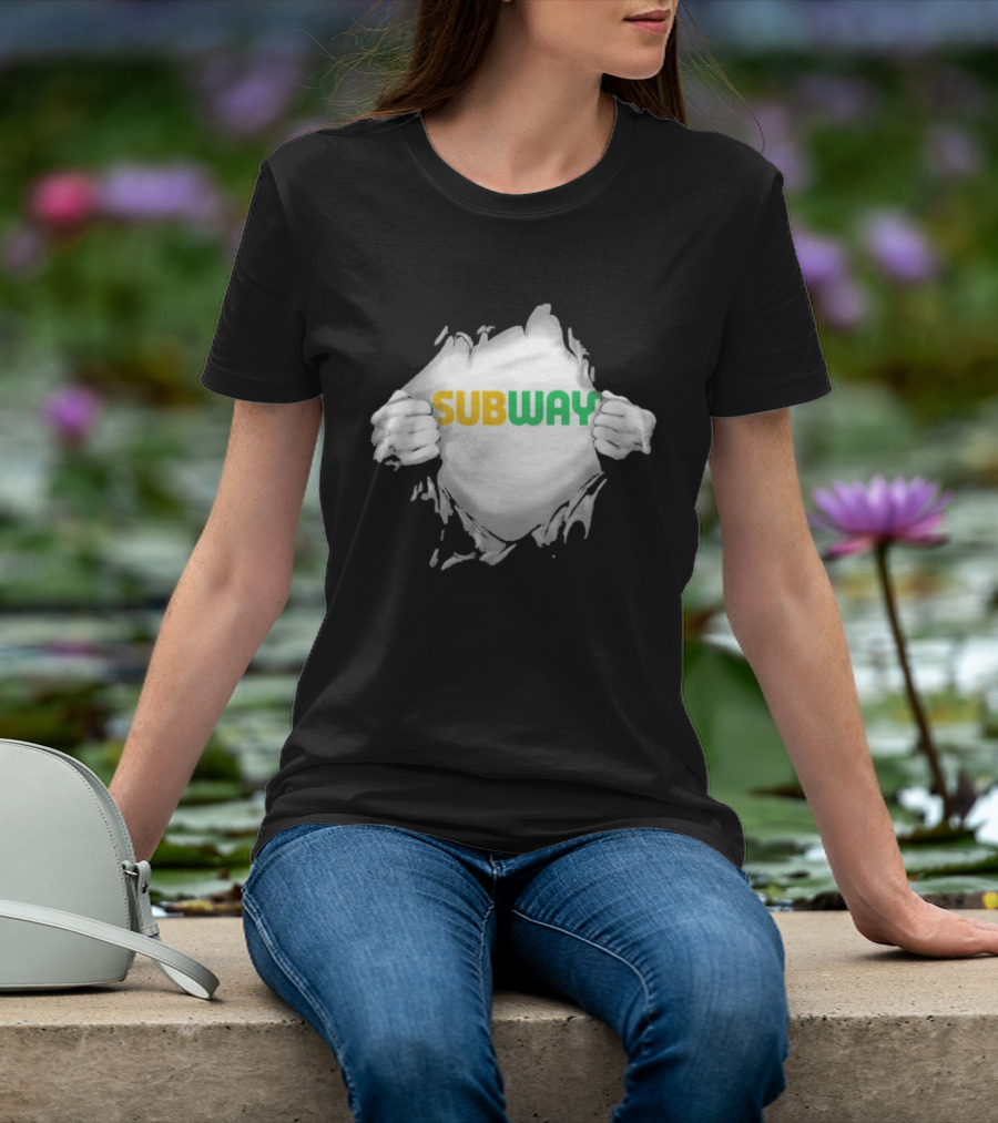 Subway Ripped Chest Superhero Torn Effect Employee Branding T-Shirt