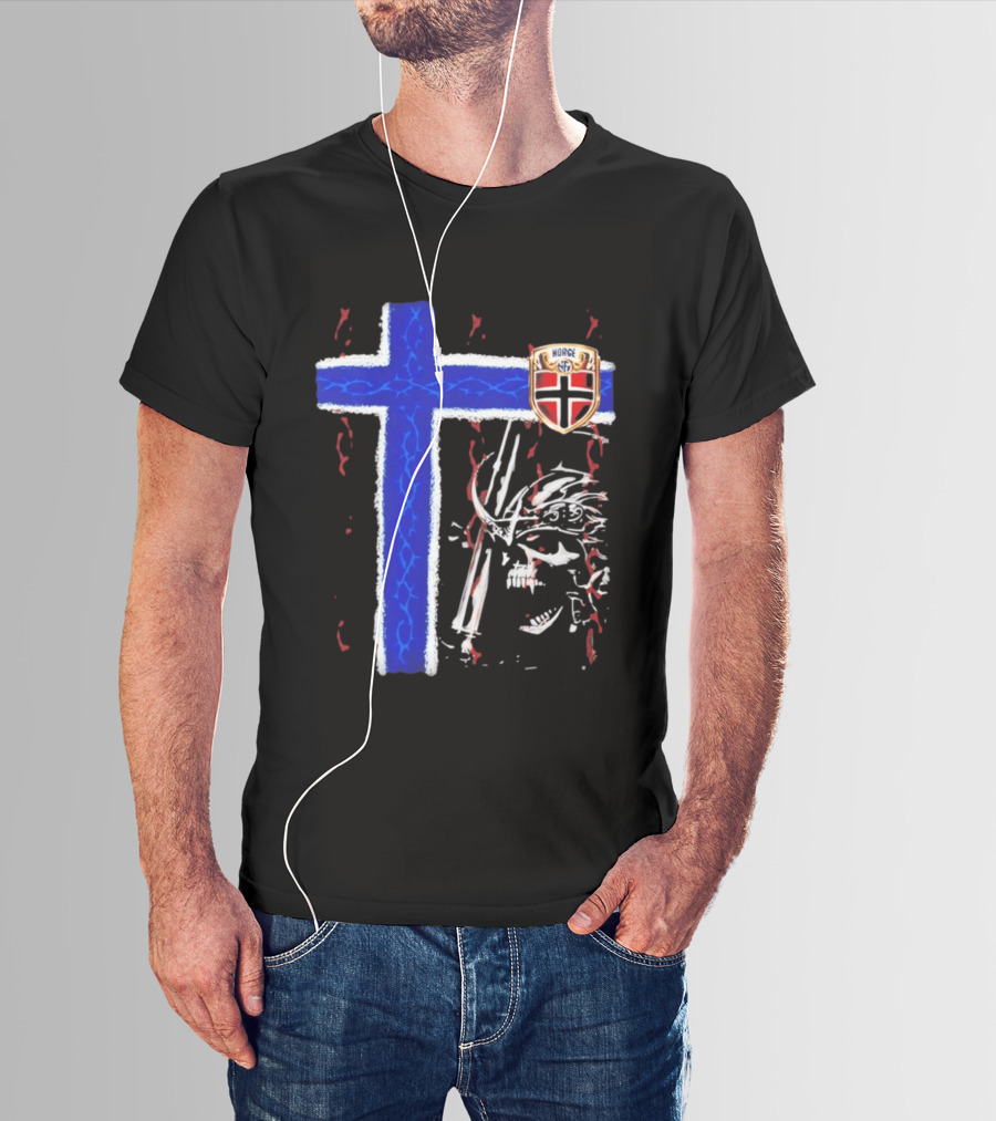Norge Shield Cross Skull Warrior Norwegian Patriot Nordic T-Shirt