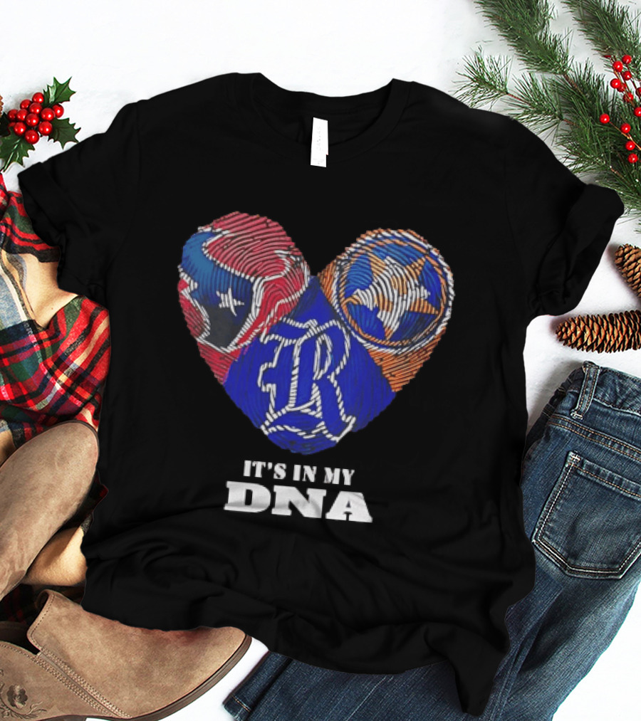 Texas Rangers Astros Fingerprint Heart It's In My DNA T-Shirt