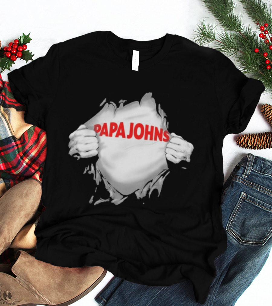 Papa Johns Ripped Chest Superhero Torn Employee T-Shirt