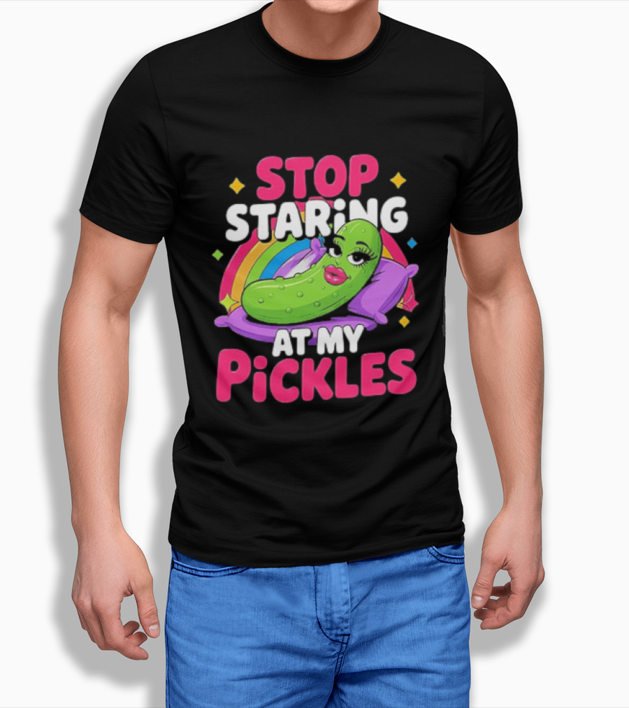 Stop Staring At My Pickles Pillow Rainbow T-Shirt