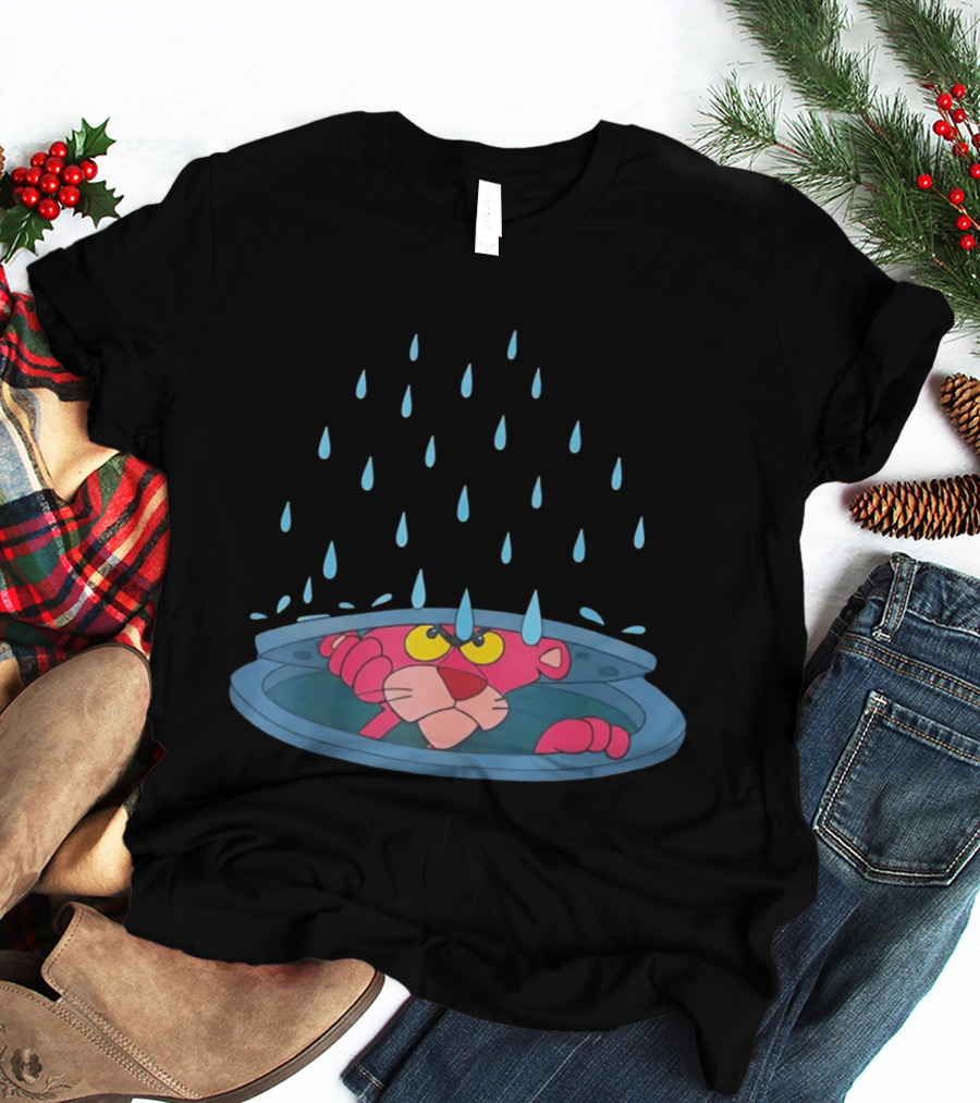 Pink Panther Peek Manhole Rainstorm Scene T-Shirt