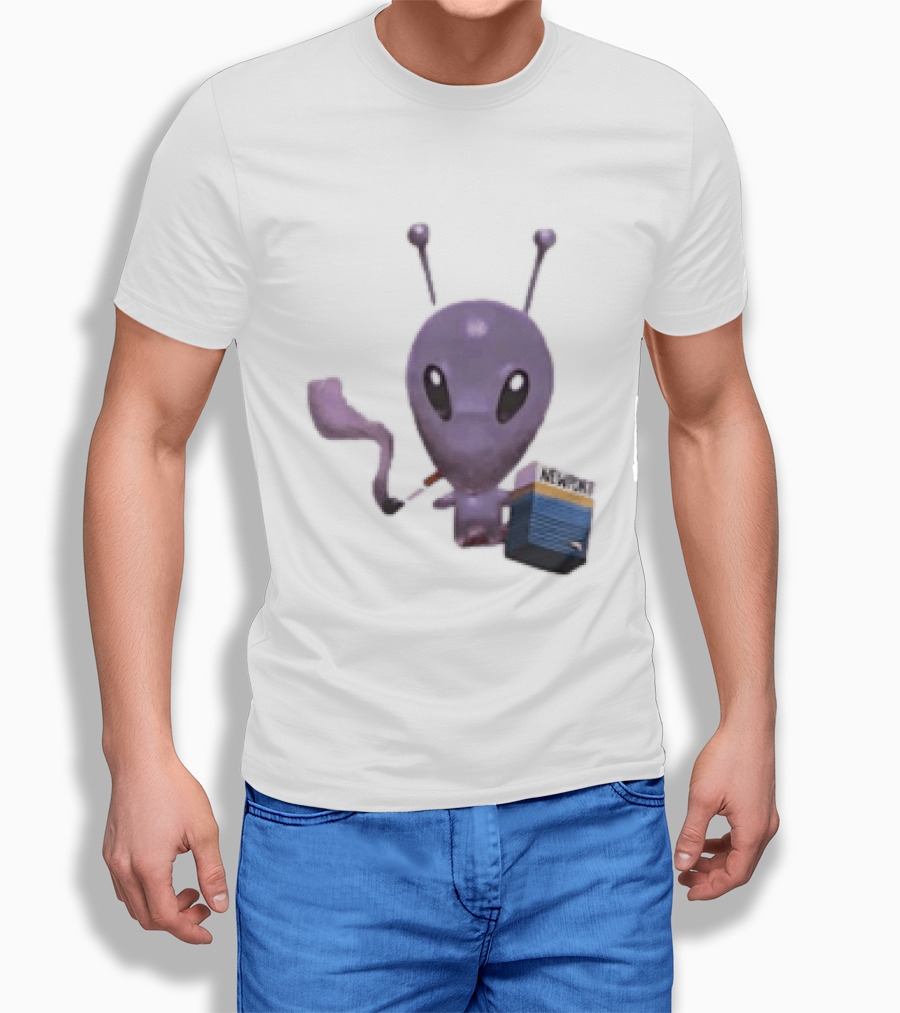 Alien Holding Newport Cigarette Pack Smoking Space Travel T-Shirt