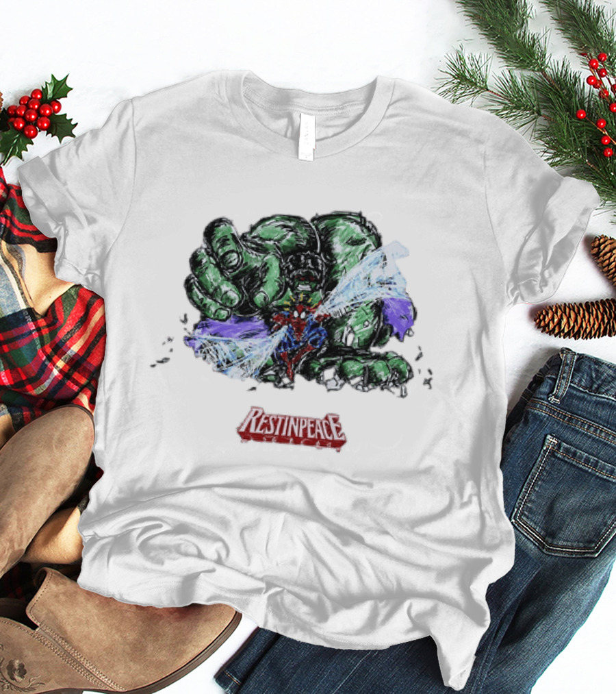 Marvel Comics Spider Man And Hulk Restinpeace Action Scene T-Shirt