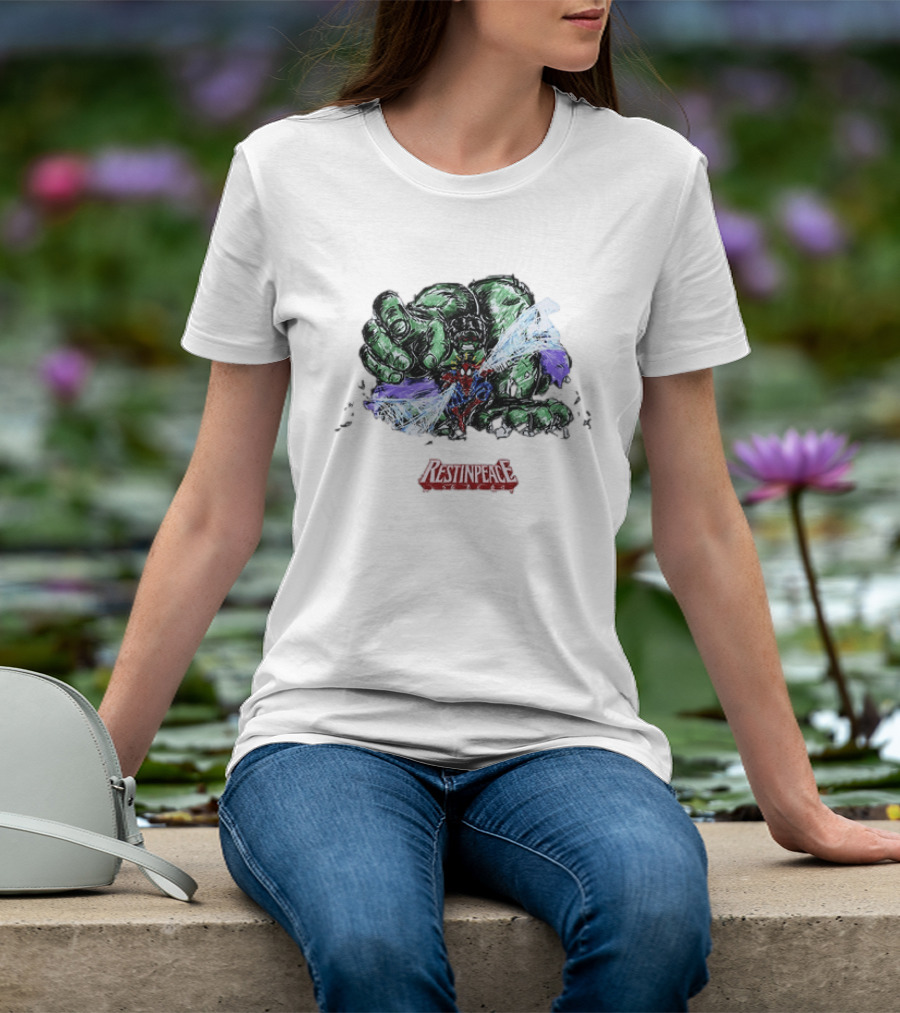 Marvel Comics Spider Man And Hulk Restinpeace Action Scene T-Shirt