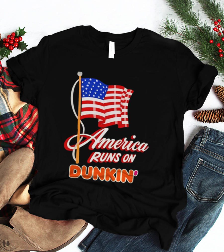Patriotic America Runs On Dunkin' American Flag Pride T-Shirt