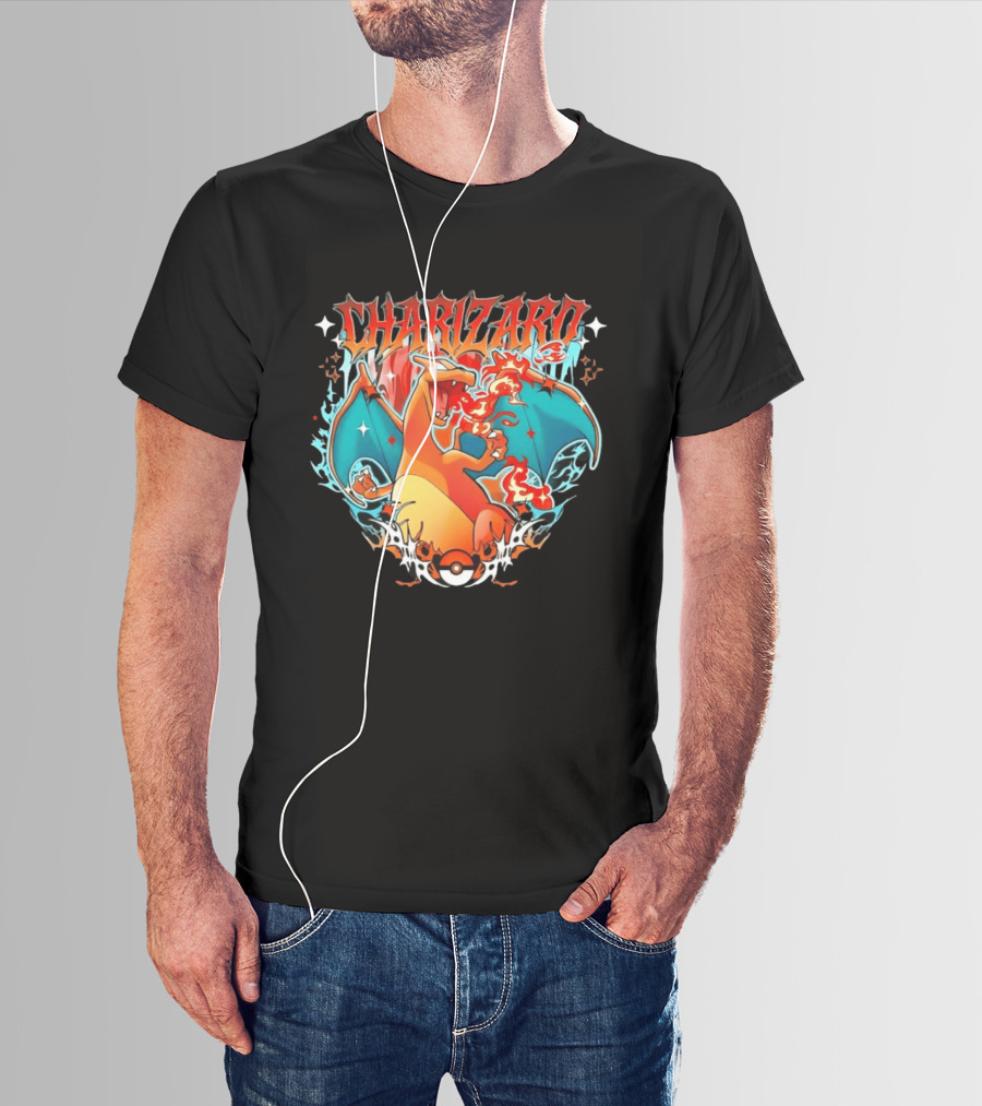 Charizard Pokemon CHARIZARO Fire Dragon With Pokeball And Flames T-Shirt