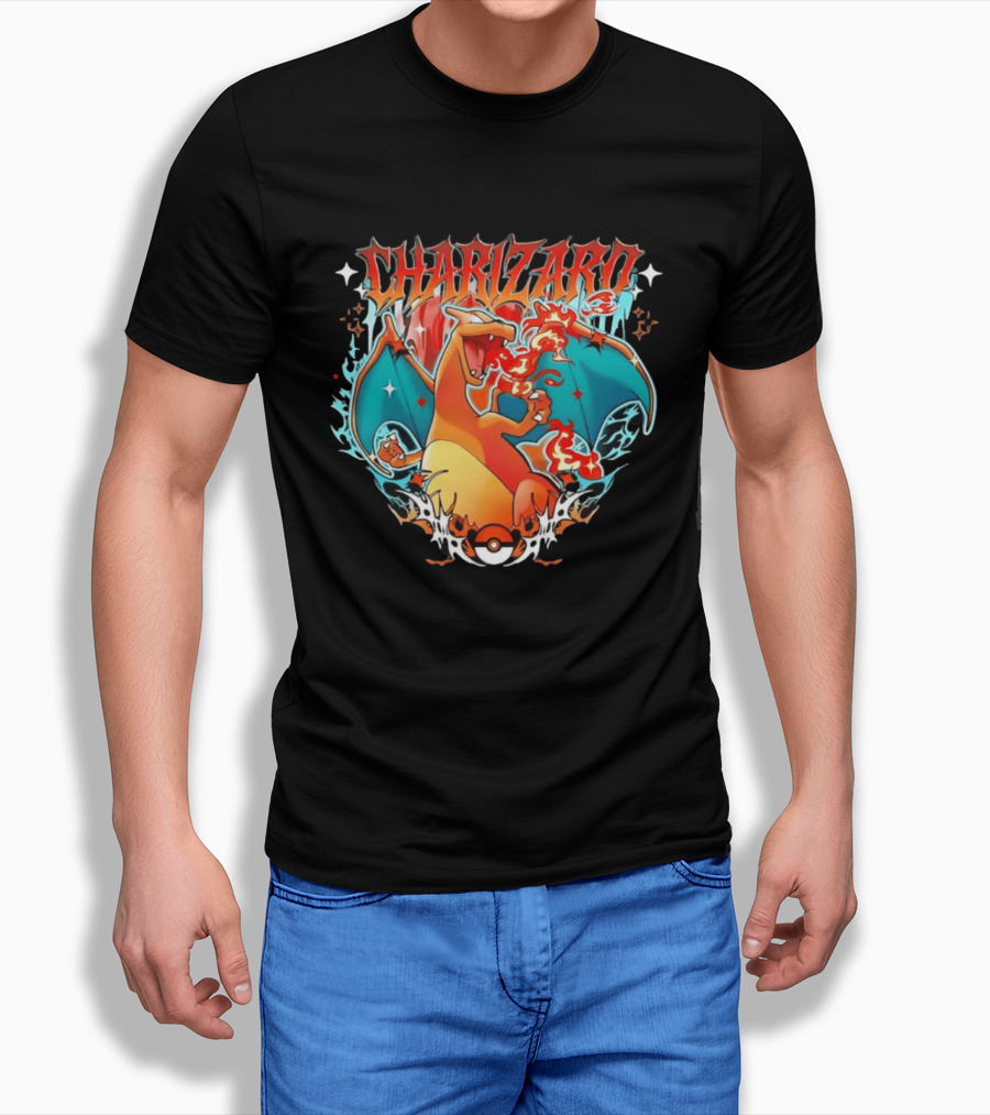 Charizard Pokemon CHARIZARO Fire Dragon With Pokeball And Flames T-Shirt