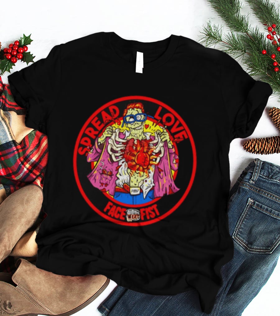 Spread Love Face Fist FMF Zombie Horror Skeleton Heart T-Shirt