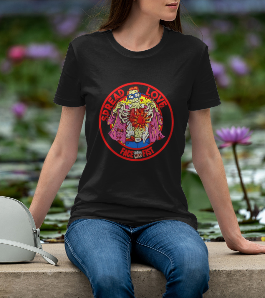 Spread Love Face Fist FMF Zombie Horror Skeleton Heart T-Shirt