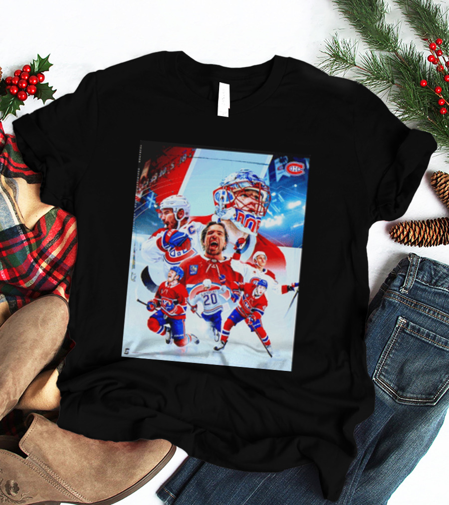 Montreal Canadiens Players And Goalkeeper Collage Featuring Number 20 T-Shirt