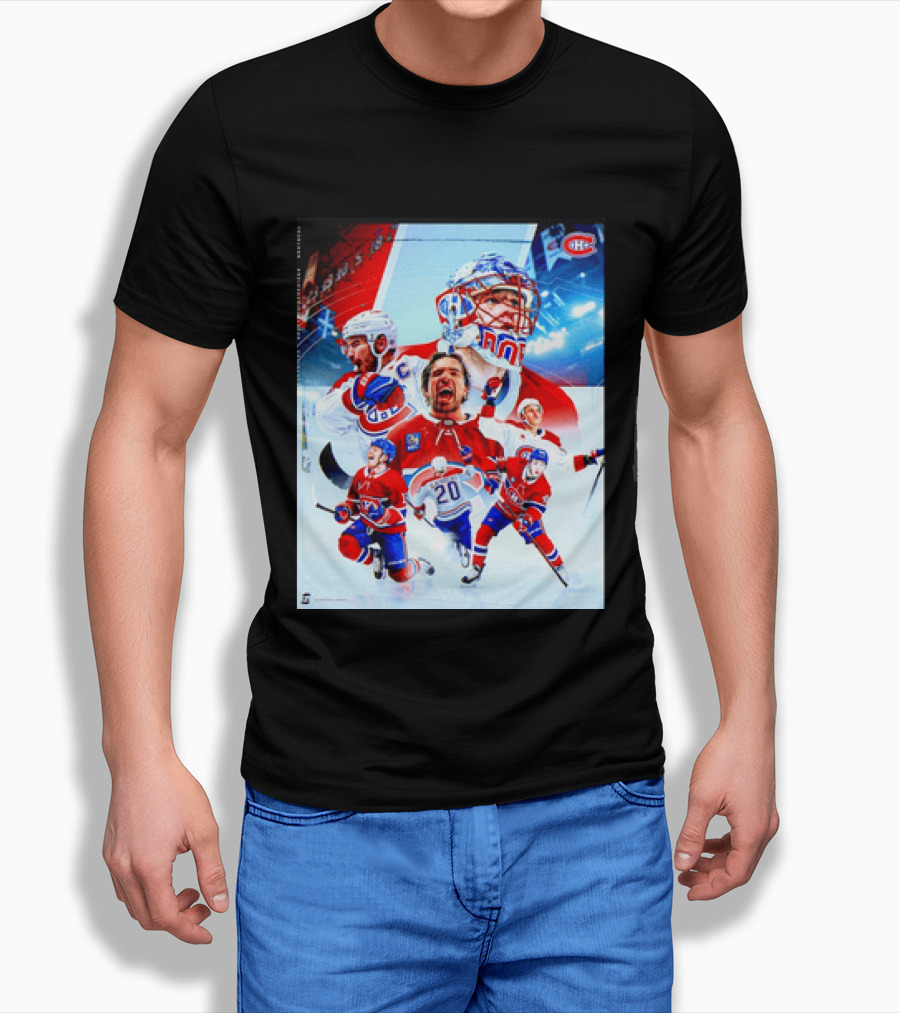 Montreal Canadiens Players And Goalkeeper Collage Featuring Number 20 T-Shirt