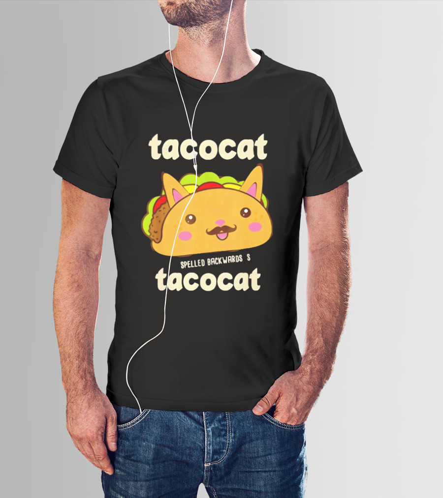 Tacocat Spelled Backwards Funny Meme Cartoon Palindrome Cat T-Shirt