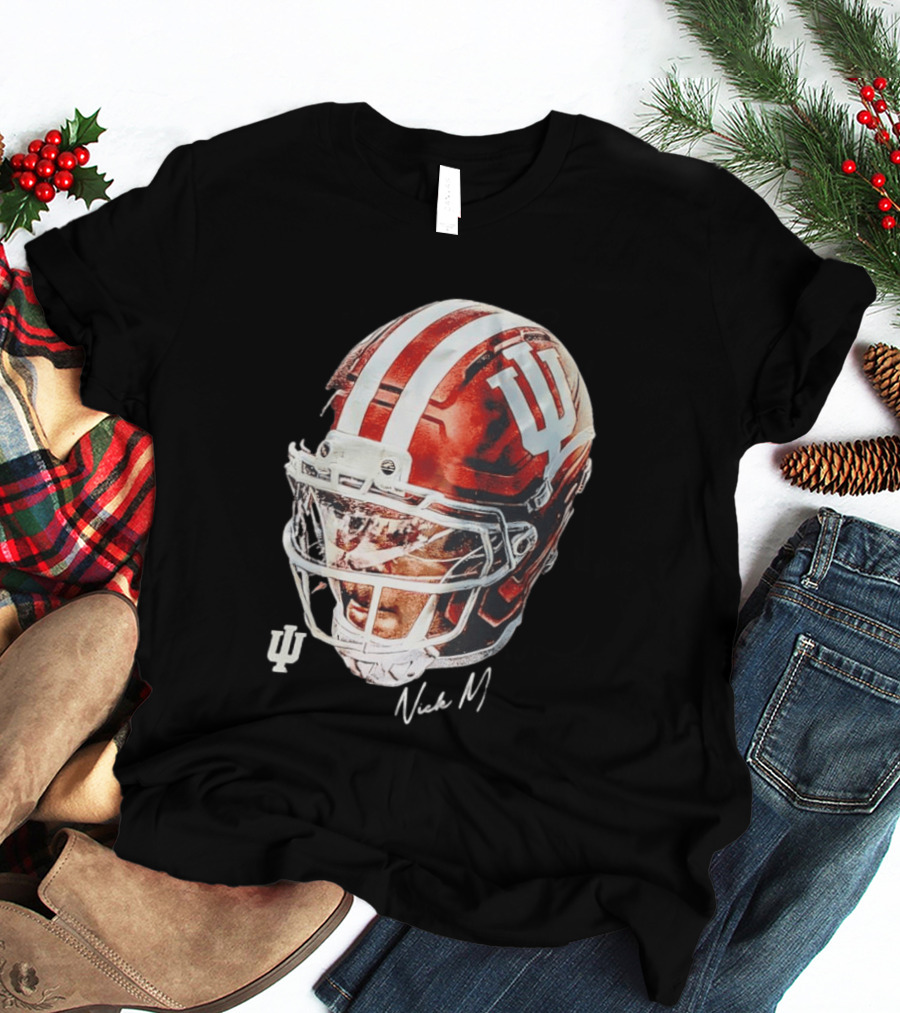 Nick Marsh Indiana University Football Helmet IU Iconic Red And White T-Shirt