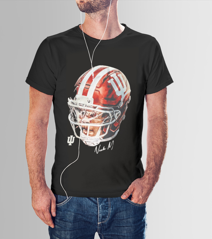 Nick Marsh Indiana University Football Helmet IU Iconic Red And White T-Shirt