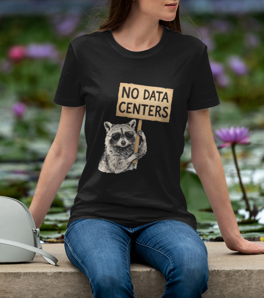 Raccoon Holding No Data Centers Protest Sign With Sunglasses T-Shirt