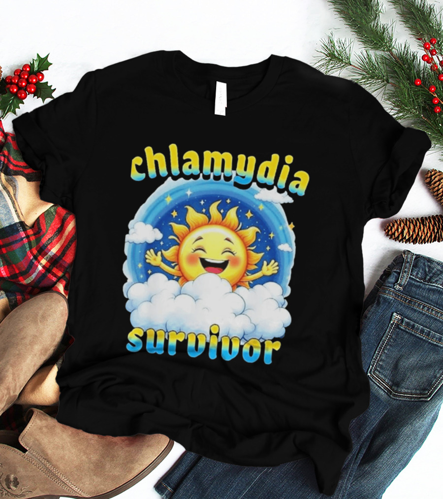 Chlamydia Survivor Sun Cartoon Humor Clouds Sky T-Shirt