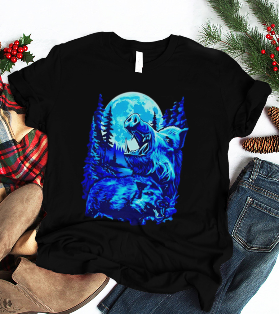 Wild Boar Forest Moonlight Wildlife Night Nature T-Shirt