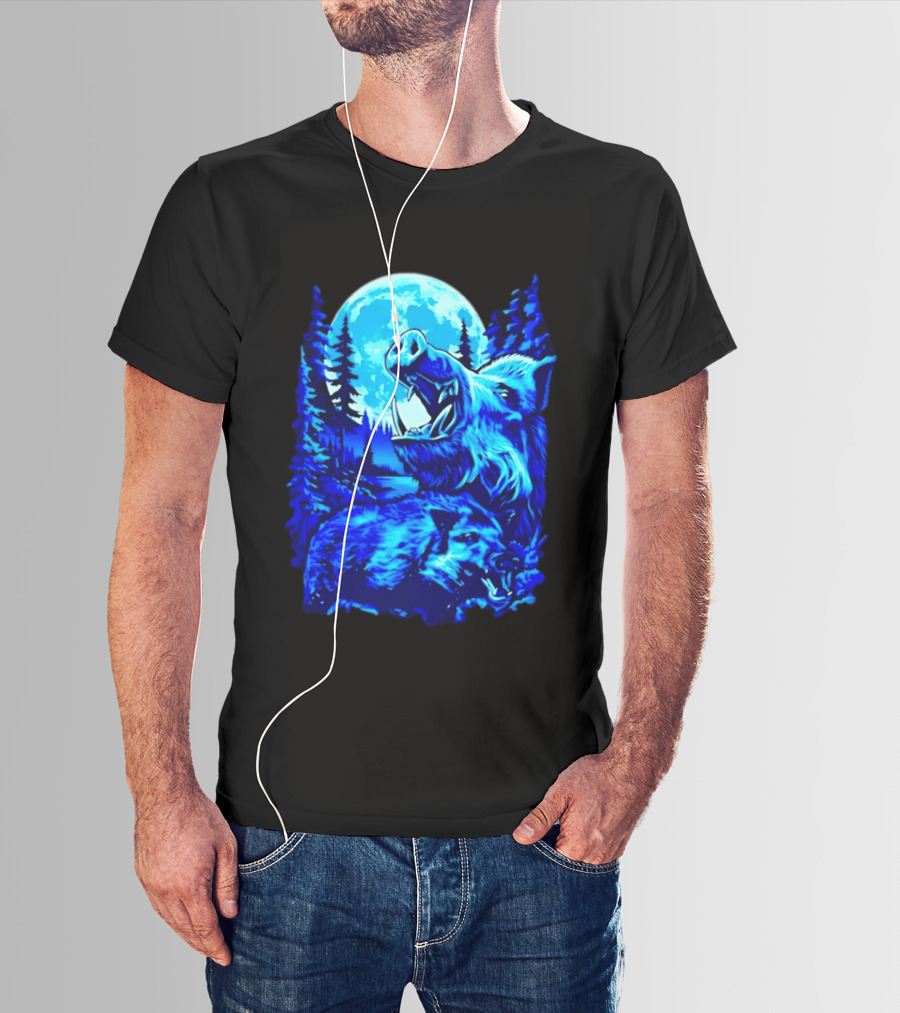 Wild Boar Forest Moonlight Wildlife Night Nature T-Shirt