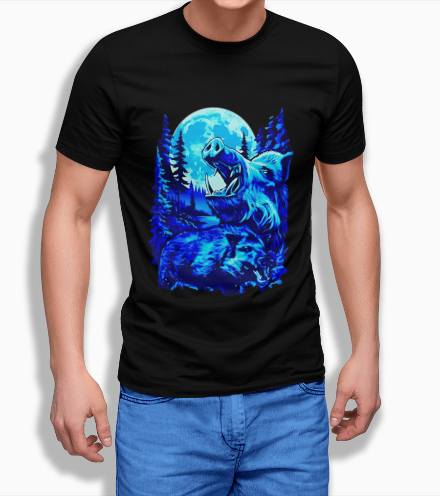 Wild Boar Forest Moonlight Wildlife Night Nature T-Shirt