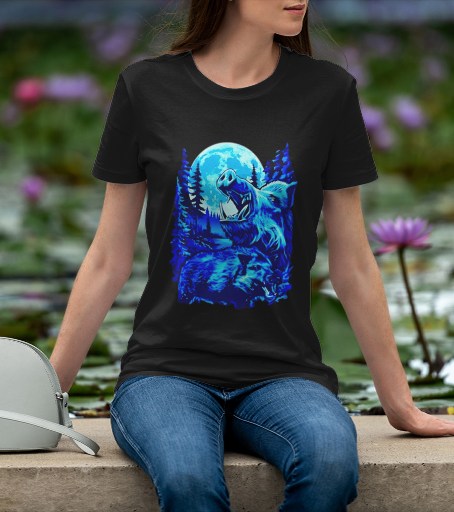 Wild Boar Forest Moonlight Wildlife Night Nature T-Shirt