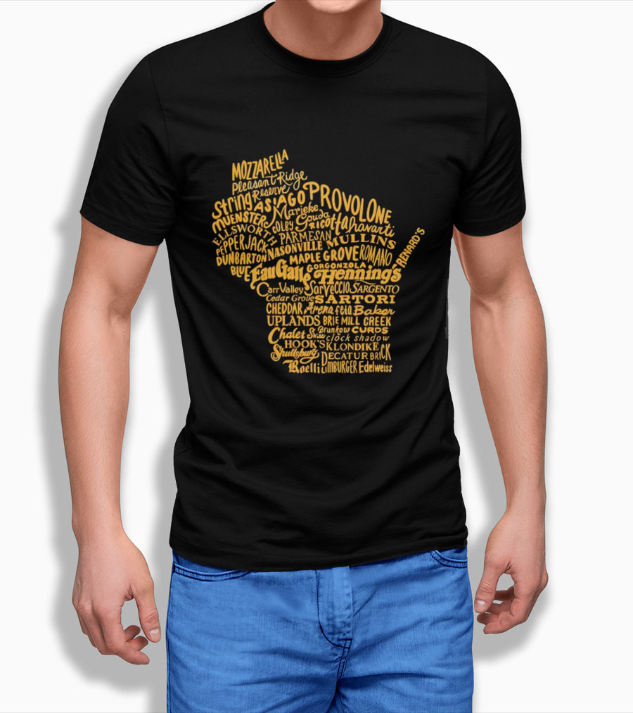 Wisconsin Cheese Map Eau Galle Cheddar Provolone Mozzarella Gouda Asiago Parmigiano Ullands T-Shirt