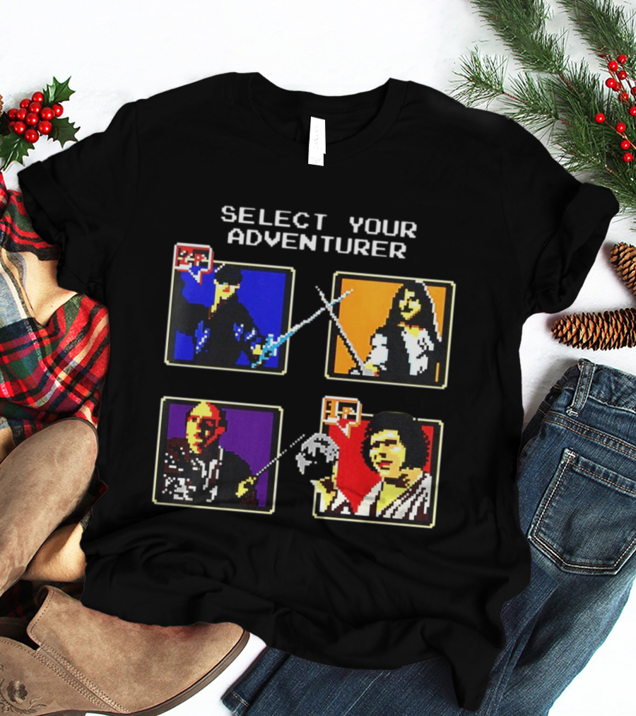 Select Your Adventurer 2p 1p 8 Bit Pixel Characters T-Shirt