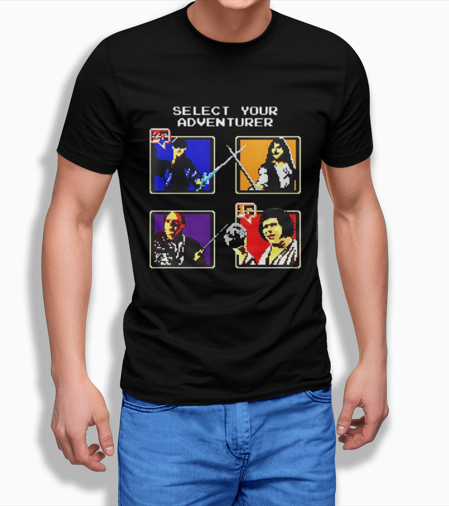 Select Your Adventurer 2p 1p 8 Bit Pixel Characters T-Shirt
