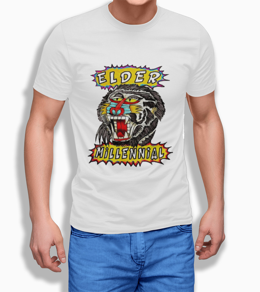 Elder Millennial Baboon Primate Roaring Head T-Shirt