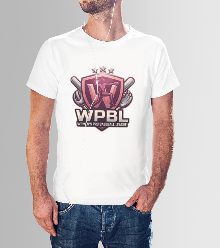 WPBL Women's Pro Baseball League Baseball Emblem With Stars And Bats T-Shirt