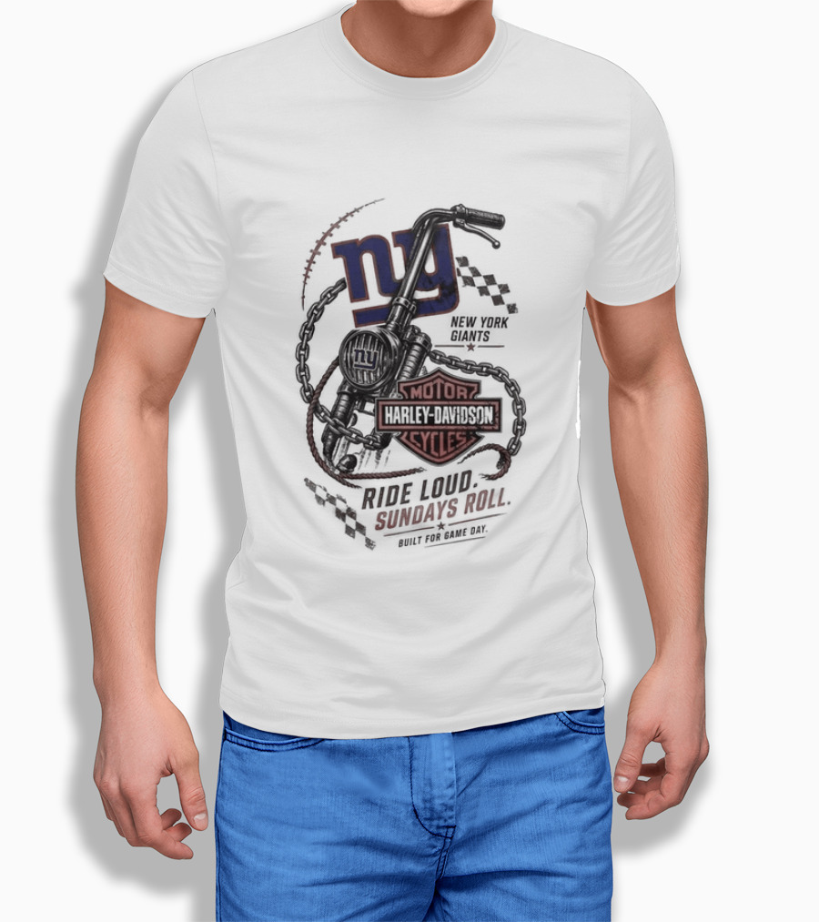 New York Giants Harley Davidson Motorcycles Ride Loud Sundays Roll Game Day T-Shirt